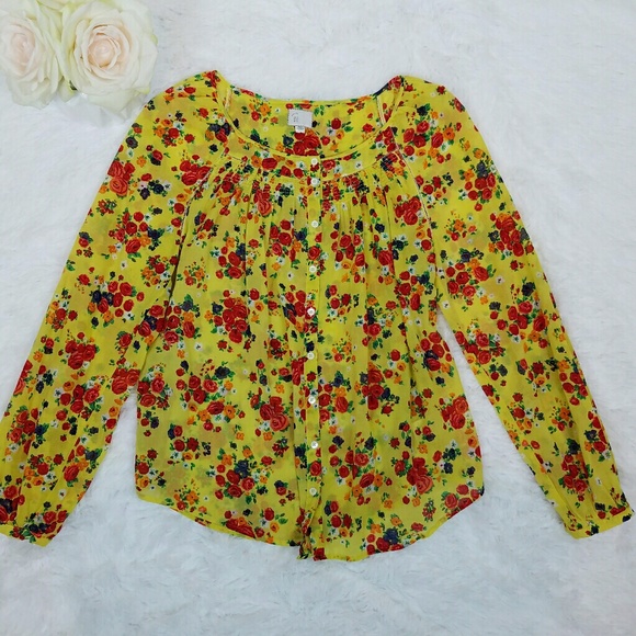 Anthropologie Tops - Anthropologie Postmark Lemon Floral Blouse